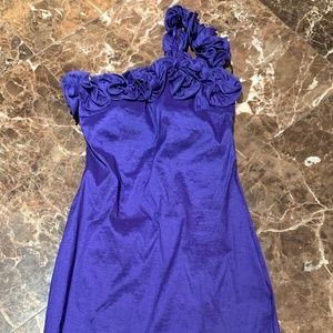 Blue Fringed One Shoulder Dress